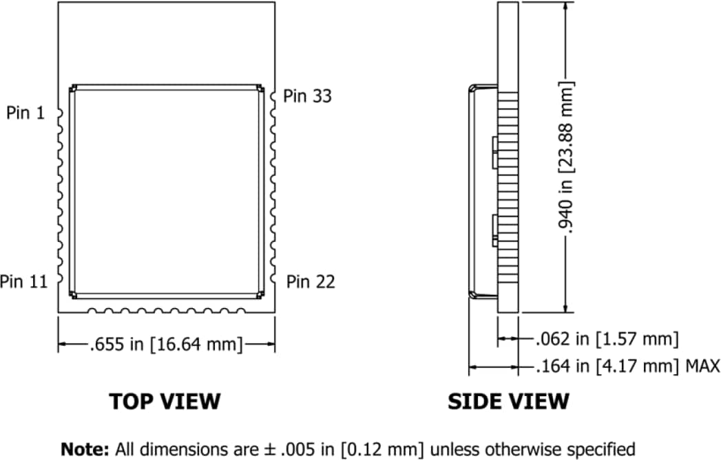 Mechanical Drawing - CEL B1010SP0 MeshConnect™ Bluetooth Smart Mini Modules Mechanical Drawing - CEL B1010SP0 MeshConnect™ Bluetooth Smart Mini Modules