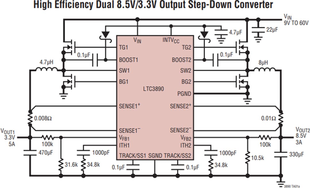 Application Circuit Diagram - Analog Devices Inc. LTC389x Synchronous DC/DC Controllers Application Circuit Diagram - Analog Devices Inc. LTC389x Synchronous DC/DC Controllers
