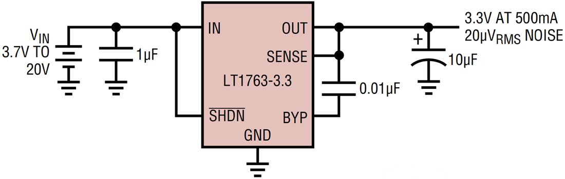 Application Circuit Diagram - Analog Devices Inc. LT1763 Micropower Low Dropout Regulators Application Circuit Diagram - Analog Devices Inc. LT1763 Micropower Low Dropout Regulators