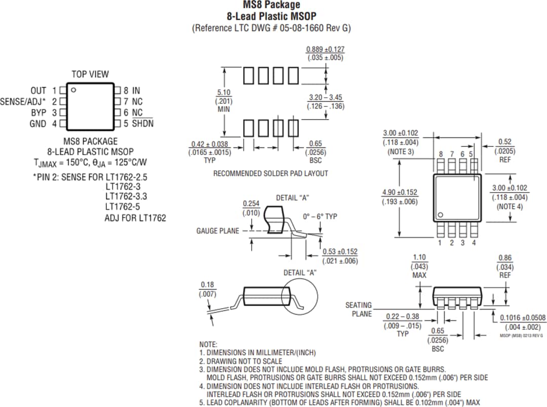 Mechanical Drawing - Analog Devices Inc. LT1762 150mA Low Noise Micropower LDO Regulators Mechanical Drawing - Analog Devices Inc. LT1762 150mA Low Noise Micropower LDO Regulators