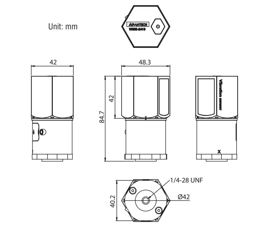 Mechanical Drawing - Advantech WISE-2410 LoRaWAN Wireless Sensor Mechanical Drawing - Advantech WISE-2410 LoRaWAN Wireless Sensor
